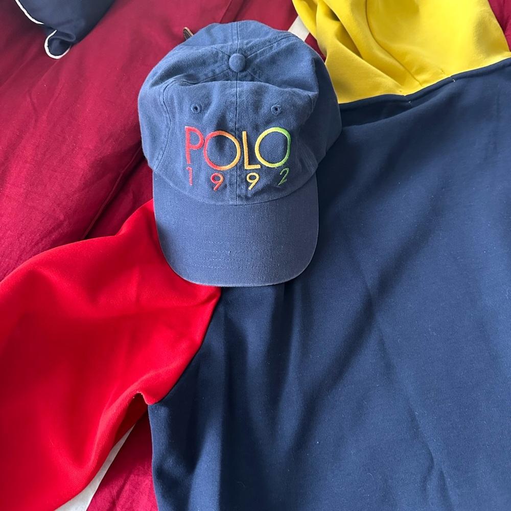 🔥🔥 Rare Polo by Ralph Lauren Yellow and Black Hoodie/Jogger Pants matching hat - Picture 10 of 11